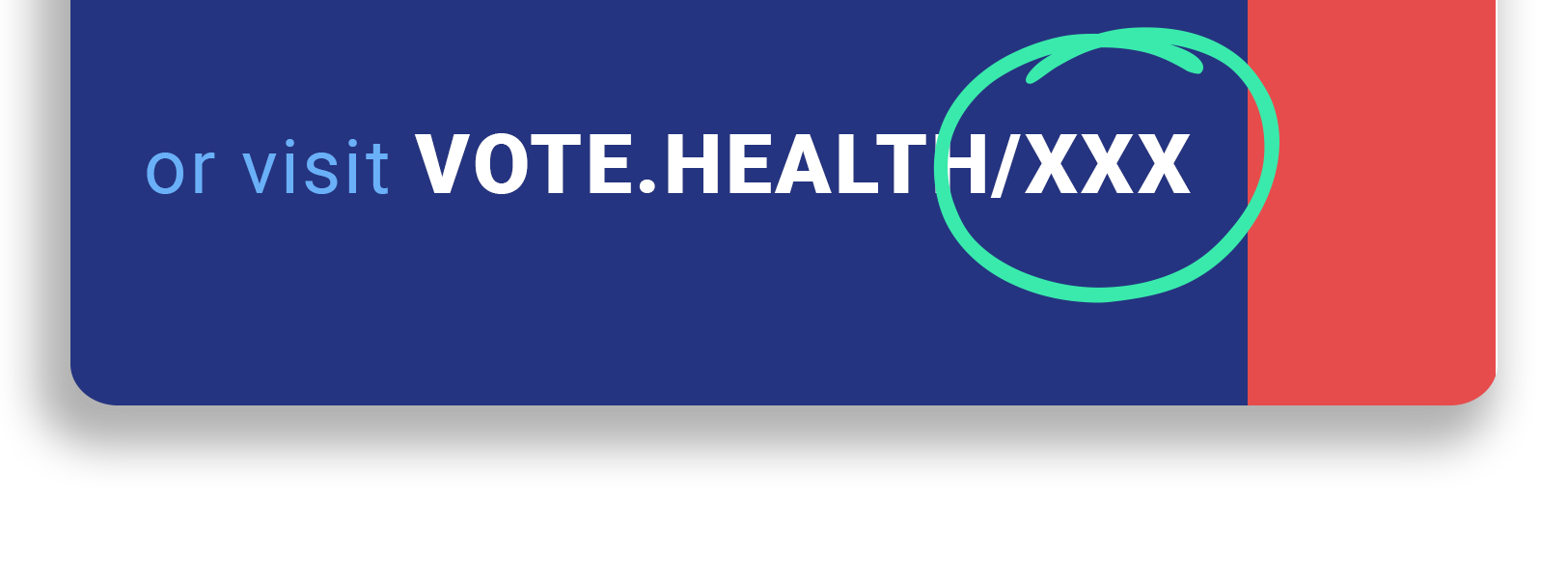 Bottom of Vot-ER badge, with vote.health/XXX emphasized